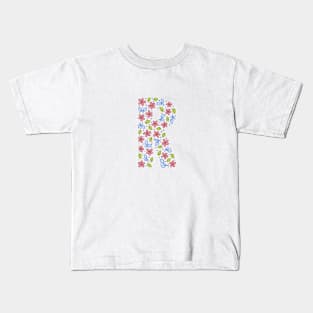 Floral Monogram Letter R - pink and blue Kids T-Shirt